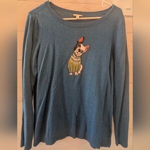 🐾 Talbots Teal French Bulldog Sweater; Size: LP